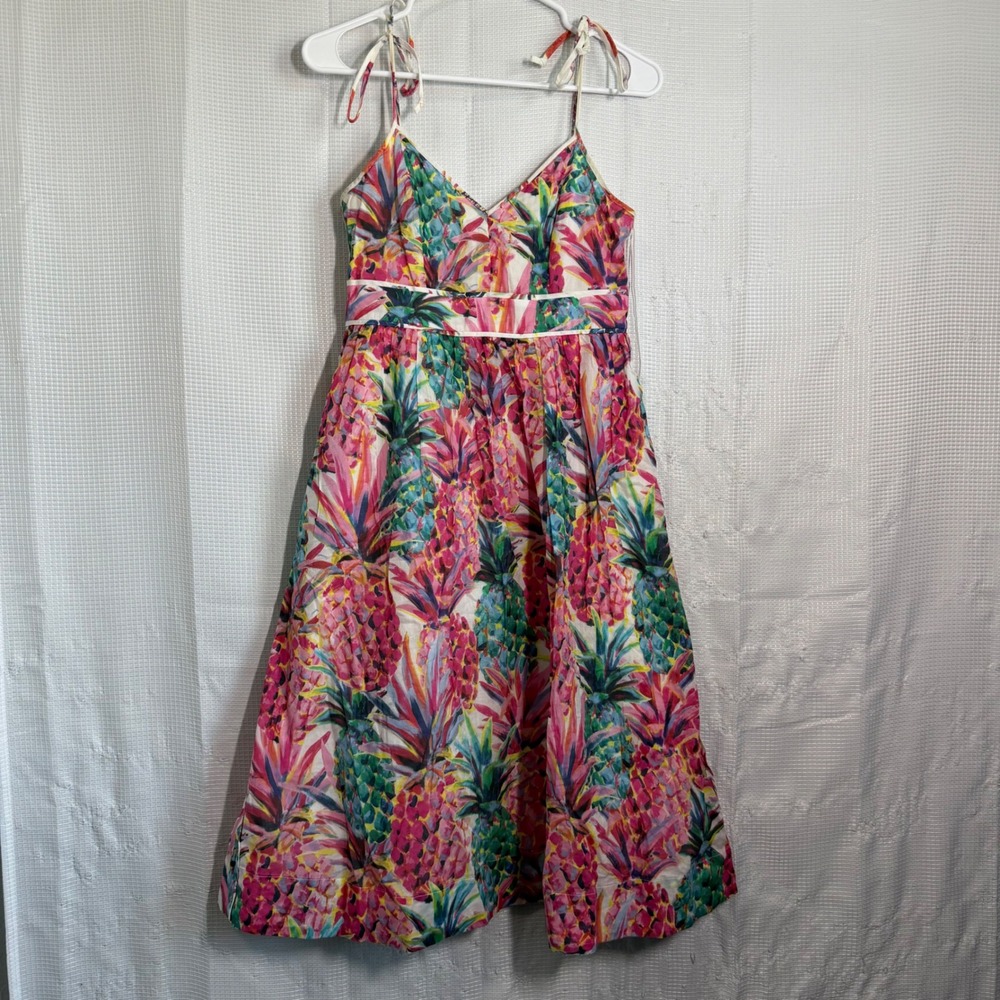 J.Crew Pineapple Print Cotton Tie Strap Midi Dress Tropical Summer Sun Dress 0